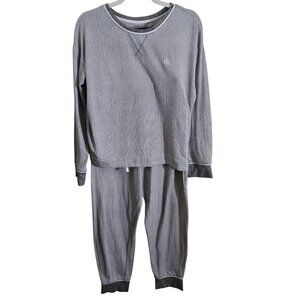 Lauren Ralph Lauren  Gray Herringbone Logo Jogger Pajamas Pockets Size L